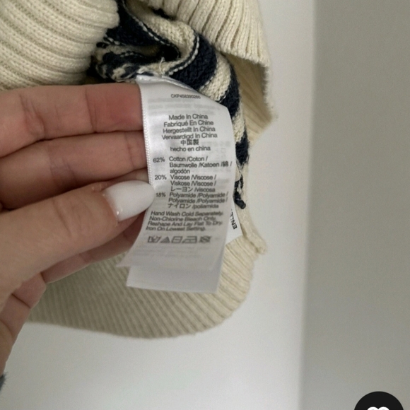 Madewell Striped Cream Blue Button Back Crew Neck Sweater Size Small - Picture 12 of 12